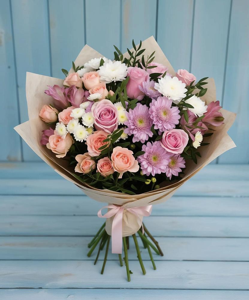 Букет цветов из: Хризантемы, Розы и Альстромерии в Староюрьево