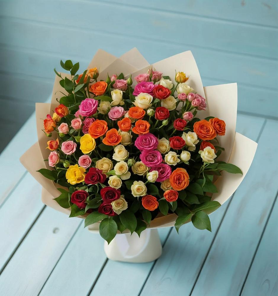 Букет Микс из разноцветных кустовых роз в Староюрьево