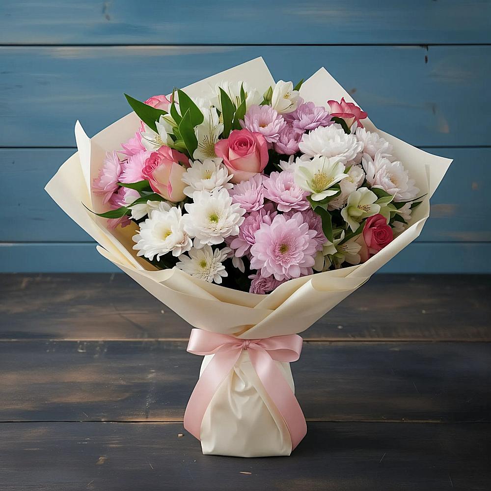 Букет цветов из: Хризантемы, Альстромерии и Розы в Староюрьево